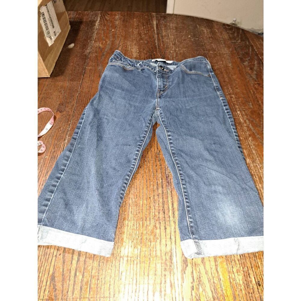 Size 6 Levis Denim Blue Jean Shorts Bermuda Long Cuffed Leg